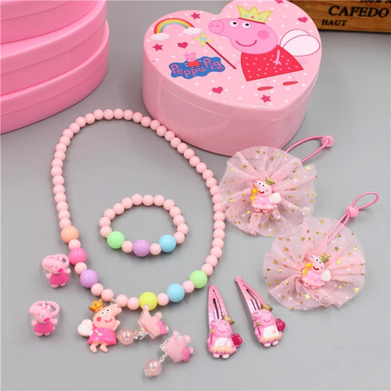 Page Pig Hello kitty Аксессуары для волос Набор заколки для волос эластичные ленты для волос Детские Девочки ожерелья, браслеты, ювелирные изделия подарки на Рождество и день рождения - Цвет: Page Pig