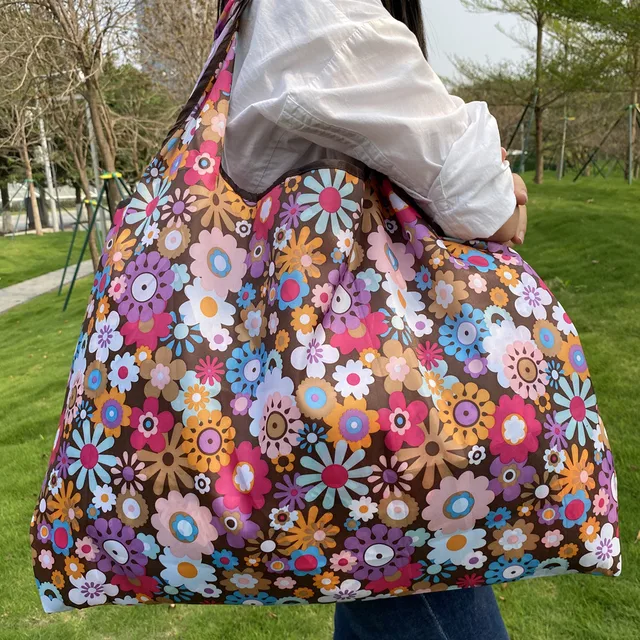 Large Reusable Grocery Store Green Shopping Bag 50 Pound Handbag Foldable Ladies Shoulder Bag Washable Handbag 2021 31018