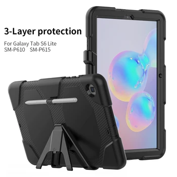 

Heavy Duty Protection Case for Samsung galaxy tab S6 Lite SM-P610/P615 Soft Silicone Full body Cover with Removable Kickstand