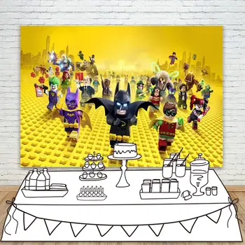 

Photocall Lego Party Backdrop Building Blocks Marvel Hero Batman Photo Background For Boy Girl Baby Child Birthday Decoration