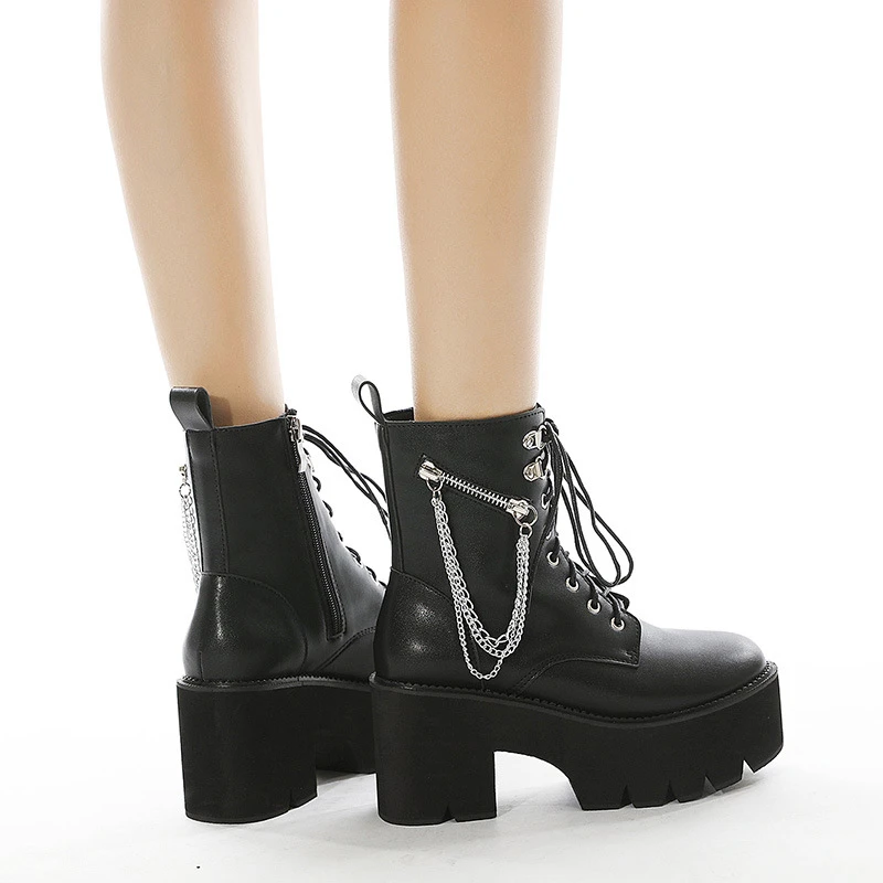 Botas de otoño con cadena de encaje mujer, Botines negros con plataforma y grueso, góticos Punk con cremallera, novedad de 2021|Botas hasta el tobillo| AliExpress