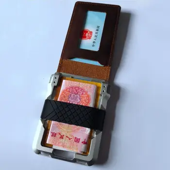 

Vintage Rfid Aluminium Metal Genuine Cowhide Leather Card Wallets for Men Women ID Bank Card Holder Mini Magic Wallet Card Case