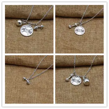 

Retro sports information dumbbell style jewelry dumbbell barbell pendant necklace gym jewelry necklace