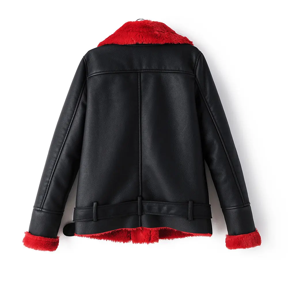 Новое поступление, зимние Флисовые Куртки из искусственной кожи, модные мотоциклетные женские красные толстые теплые замшевые куртки, женские пальто из флока
