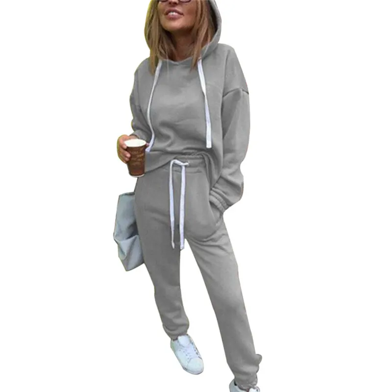 Hot Autumn Tracksuit Set Long Sleeve Thicken Solid Color Hoodie Women Sweatshirts Casual Female 2 Pieces Sport Suit Sets