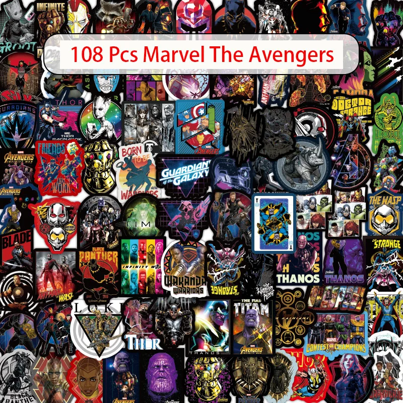 108 шт Marvel Мстители стикер с рисунком из мультфильма водонепроницаемый для ноутбука мото скейтборд багаж гитара мебель наклейка игрушка стикер s