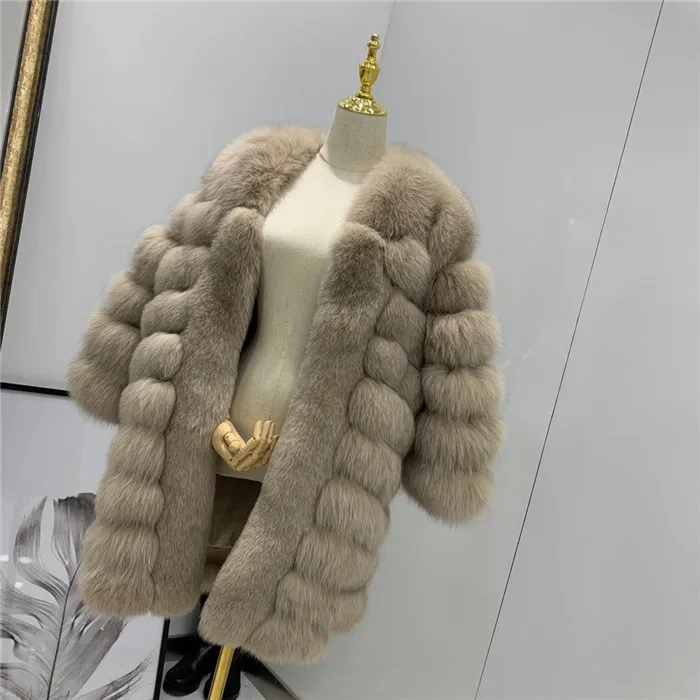 Women Real Fur Coat Thick Warm Female Natural Fox Fur Jacket Outerwear Fashion V Neck Winter Real Fox Fur Coat for Women