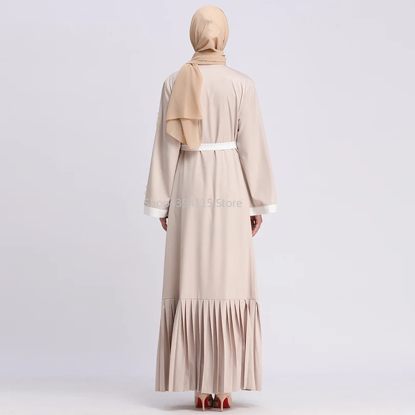 Abaya кардиган Дубайский Мусульманский Длинный плиссированный Жемчуг Цветочный Абая для женщин платье хиджаб Caftan турецкая исламская одежда