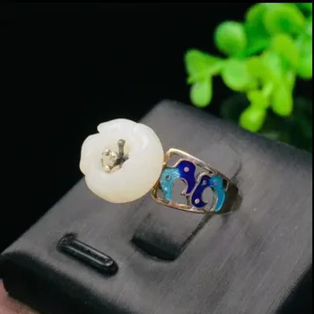 

Fashion Women's 925 Silver Enameling Ring Ethnic Silver Insert Hetian Jade Flower Ring Chinese Craft Fine Jewelry For Women