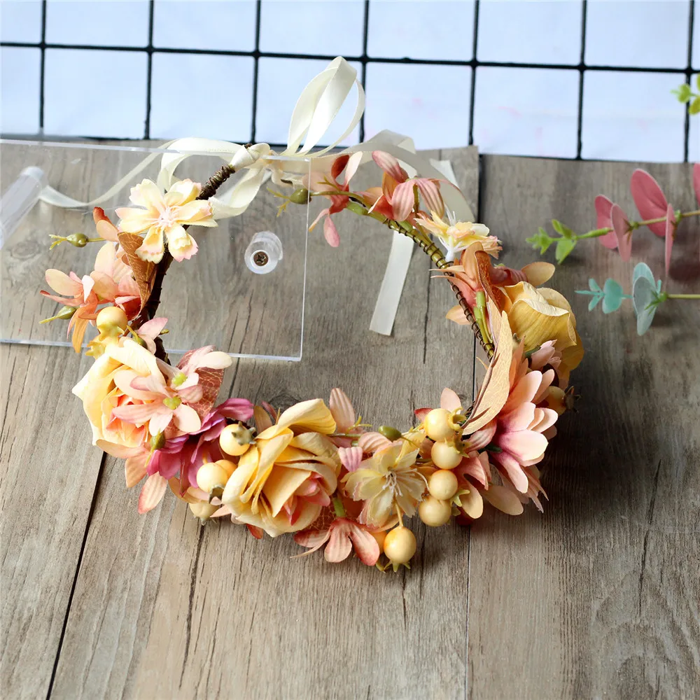 Flower Crown Wedding Bohemian Wreath Hairband Party Floral Girl Hair Accessories Flower Headband Garland Headpiece