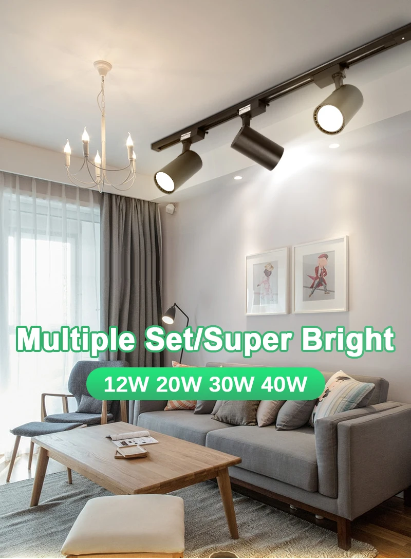 Full Set Led Track Light Spot Light Fixture 12/20/30/40W Track Lighting Rail Spot Led Track Lamp For Living Room Clothing Store
