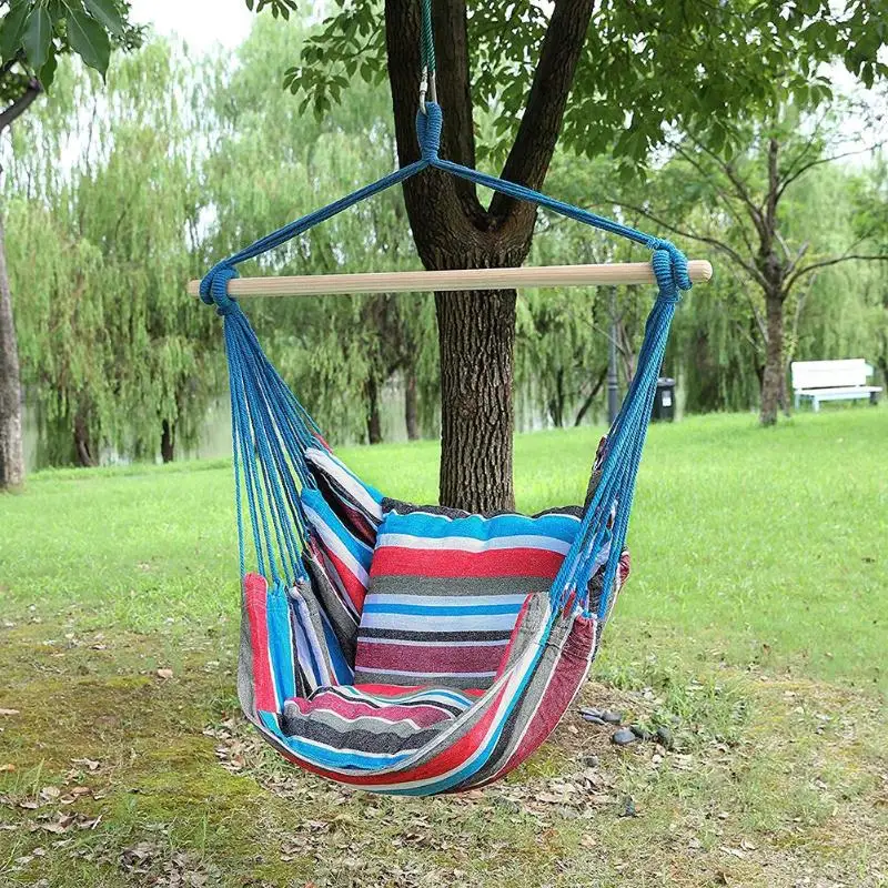 Уличный гамак, подвесной Канатный стул для путешествий, кемпинга, гамак, кресло-качалка с 2 подушками, садовый ленивый стул, гамаки из полиэстера
