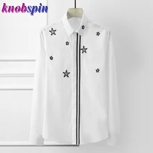 Осенне-зимняя рубашка с длинными рукавами для мужчин, элегантная рубашка со звездами и вышивкой, высокое качество, тонкая деловая Мужская рубашка 4XL