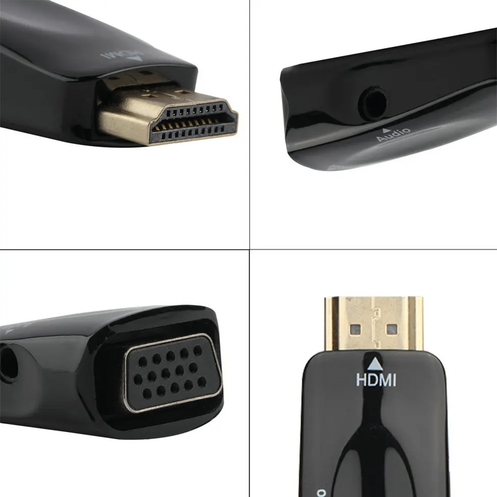 HDMI мужчина к вставной конвертер для VGA коробка адаптер с аудио кабель для ПК HDTV+ 3,5 мм аудиокабель AV для ПК черный белый