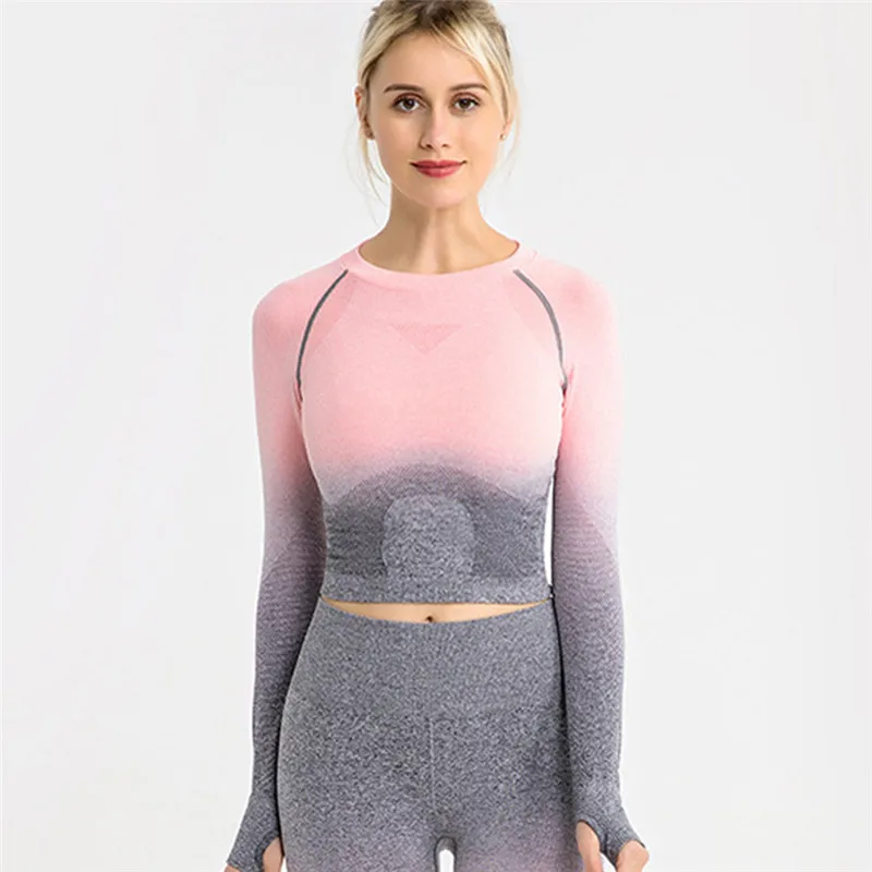 

Yoga Shirts Women Seamless Long Sleeve Workout Tops Ladies Yoga Tops Gym Shirts with Thumb Hole Fitness Tops