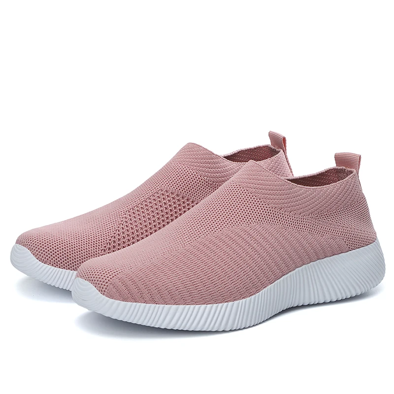 pink Flat Shoes Women Sock Sneakers Fashion Ladies Slip on Loafers Spring Vulcanize Shoes Female Air Mesh Sneakers Tenis Feminino - Цвет: pink