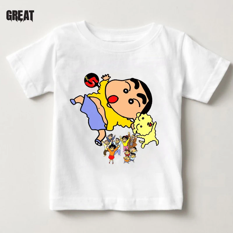 Детская футболка, милая одежда Crayon Shin-chan Детская футболка с японским Аниме футболки для девочек с героями мультфильмов Топ для мальчиков От 3 до 9 лет