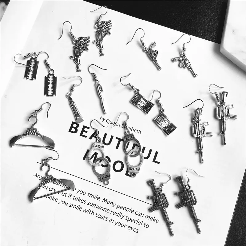 Панк Серебряный наручники клинок Висячие серьги для женщин креативность простые металлические ювелирные изделия Модные крутые интересный подарок