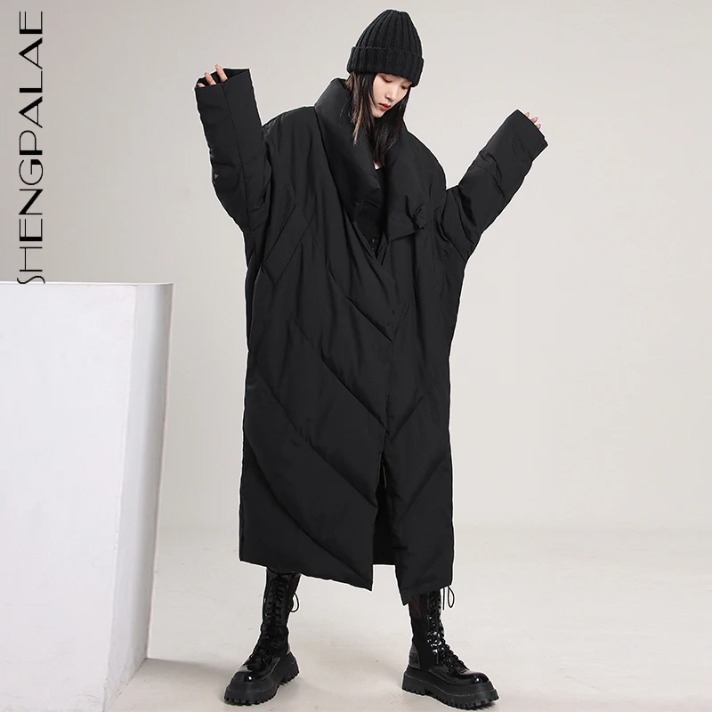 SHENGPALAE Fashion Solid Color Cotton Padded Jacket Women's Winter 2021 New Lapel Loose Covered Button Long Sleeve Warm Coat | Женская