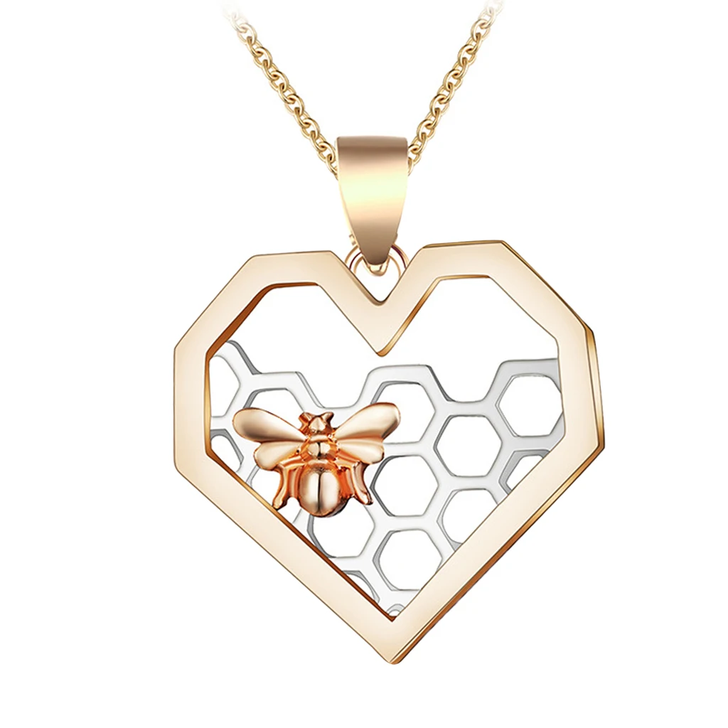 Women Cute Simple Love Heart Honeycomb Beehive Bee Honeybee Necklace Pendant