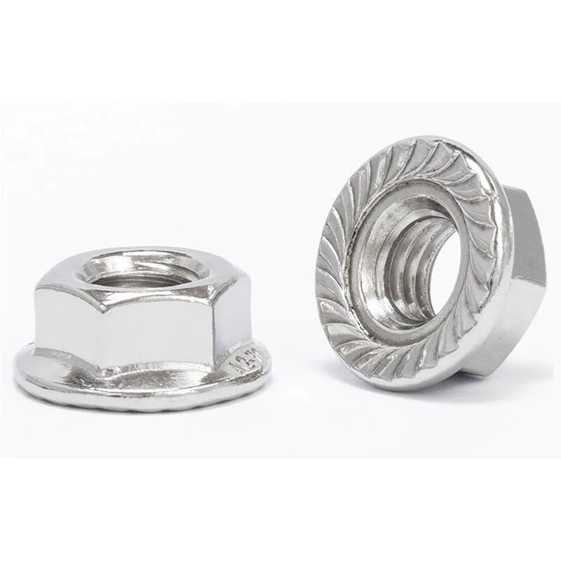 

304 Stainless Steel Fine Tooth Reverse Flange Nut M3-M16 Hexagonal Anti-slip Padded Screw Cap Anti-loosening Nut