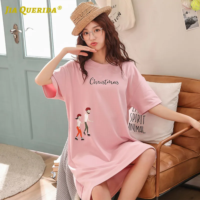 Новинка лета 2020 женская розовая ночная рубашка с коротким рукавом длина до колен