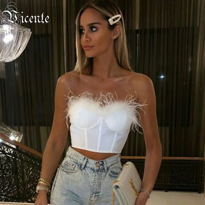 

Vicente 2019 All Free Shipping Sexy Strapless Sleeveless Feather Embellished Celebrity Party Bandage Top