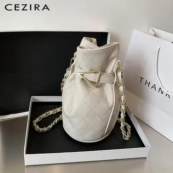 

CEZIRA Fashion PU Leather Shoulder Bags For Women Luxury Design Chain Crossbody Bags Plaid Pattern Female Small Bucket Handbags