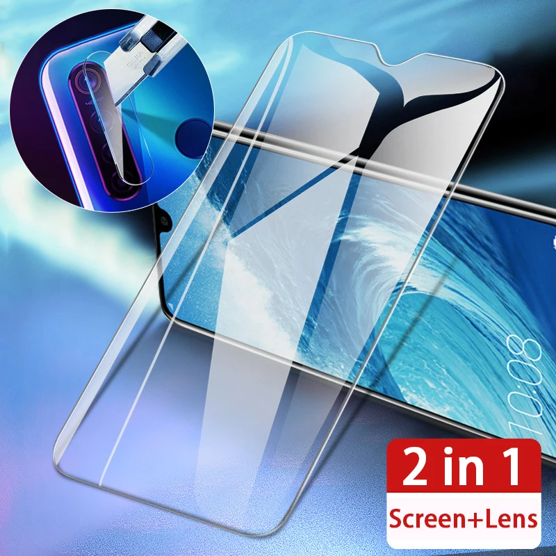 

2 in 1 screen protector tempered glass on for Oppo A5 2020 A5s A9 2020 F11 Realme 5 3 Pro Reno 2 F9 camera lens protective film
