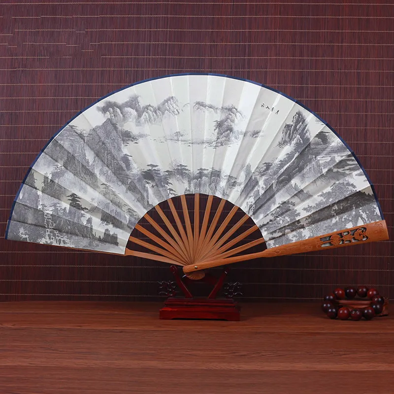 

In National Customs Sensu Folding Fan Man Antique Hanfu 10 Inch Classical Hollow Out Bamboo Daily Expenses Manual Silk Silk Fan