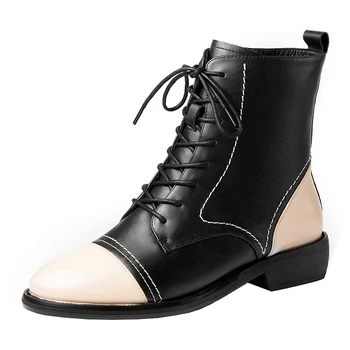 

Brand Design Women Genuine Leather Ankle Boots Autumn Winter Party Basic Shoes Woman Side Zipper Round Toe Short Boots