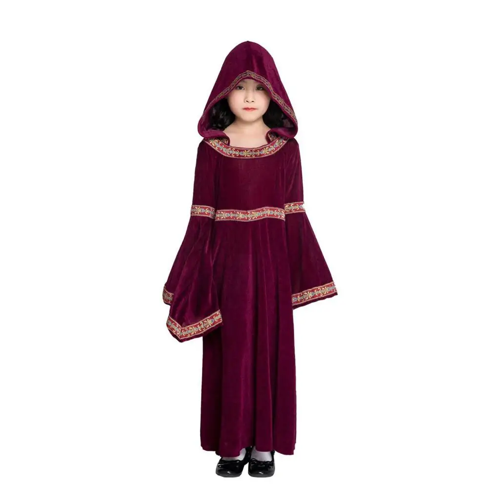 Cosplay Hooded Dress Fashion Girl Vintage Gothic Court Square Collar Patchwork Bow Dress@A