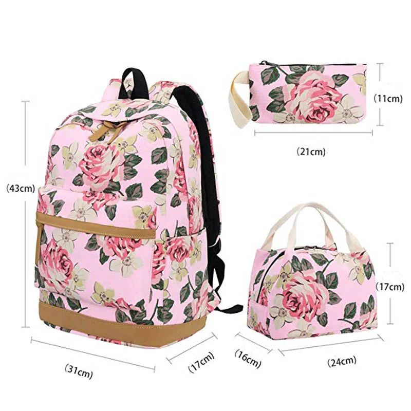 3 шт. школьные рюкзаки для девочек-подростков, школьные сумки, легкие детские сумки, детские дорожные, Цветочный рюкзак из брезента, набор