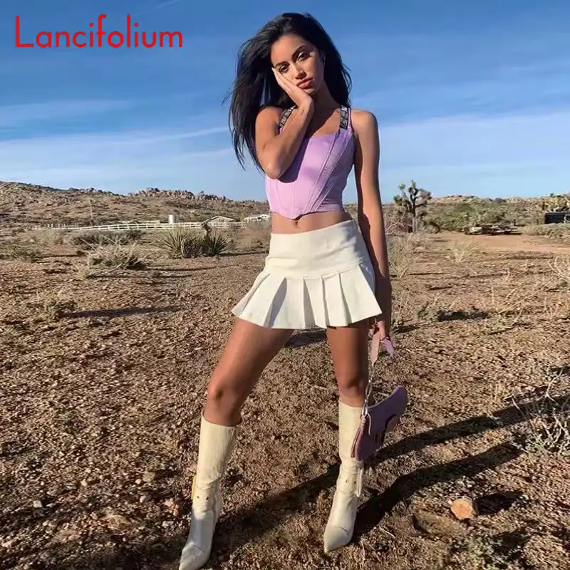 white high waisted mini skirt