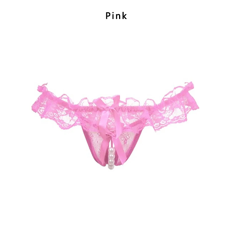 Attractive Ladies Sexy Lace Solid Panties Temptation Panties Girl Lingerie Women Underwear Lace Thong Mesh Pearl Massage Brief - Цвет: Розовый