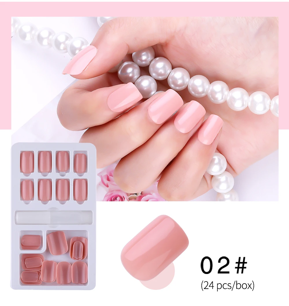 PinPai 24 Pcs/Set Shining False Nail Tips Reusable Full Cover Artificial Fake Tips Nails Press On Nails Art Fake Extension Tips