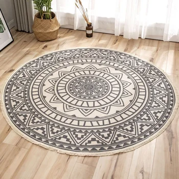 

Mat Carpet Nordic Ethnic Style Round Large Area Rug For Bedroom Bohemia Woven Cotton Rug Carpet Knitting Floor Mat 90cm