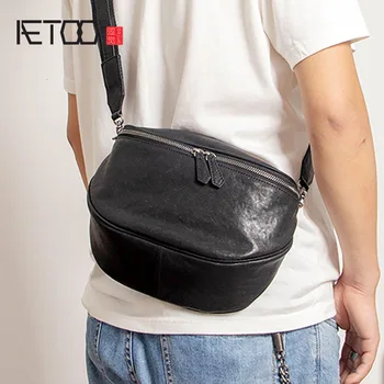 

AETOO Waist bag, men's fashion leather purse, semi-round one-shoulder diagonal cross bag, leather Hong Kong wind men's bag