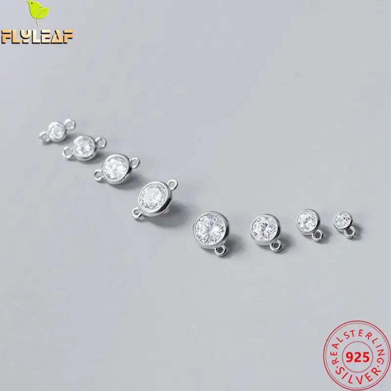 

925 Sterling Silver Double Circle Zircon Charms Hand Made DIY Bracelet Necklace Connector Jewelry Findings Making