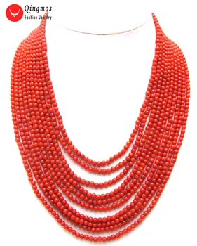 

Qingmos Natural Red Coral 10 Strands NECKLACE for Women with 3-4mm GENUINE Red Coral Necklces Jewelry 18-25" Chokers nec5777