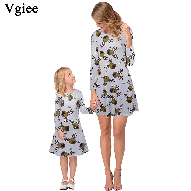 

Vgiee Girl Christmas Dress Mother Daughter Dresses Cotton Print Full Print Pattern for Cartoon Mommy and Me Baby Clothes CC689