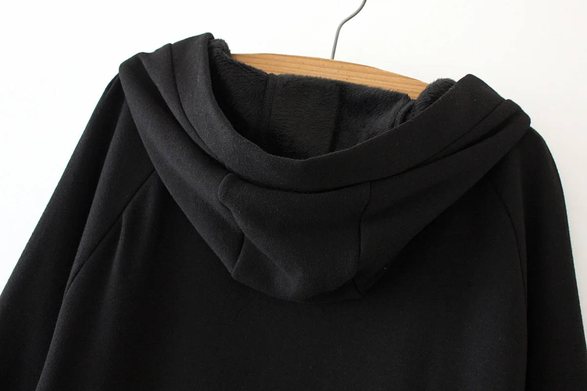 Blvyisla 3XL размера плюс с длинным рукавом шнурок Толстовка с капюшоном для женщин на молнии пуловеры с кнопками сплит подол флис черный толстовки Топы