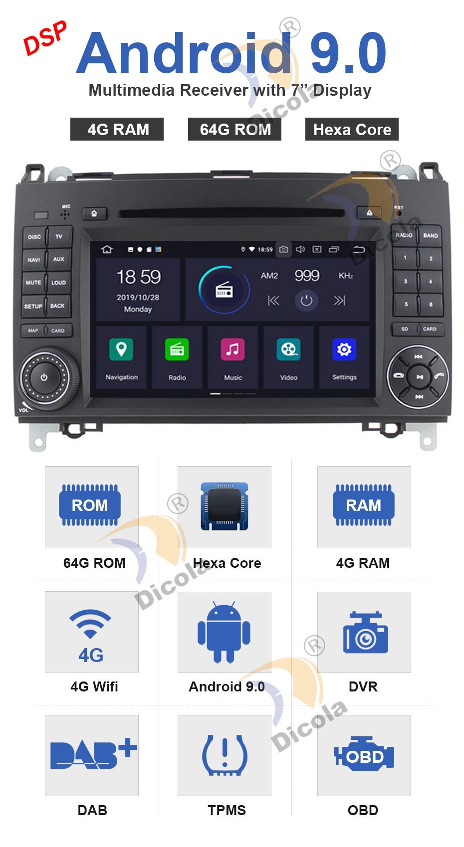 Ips HD PX6 DSP автомобильный мультимедийный плеер gps Android 9 DVD Automotivo для Mercedes/Benz/Sprinter/Viano/Vito/B-class/B200/B180 радио