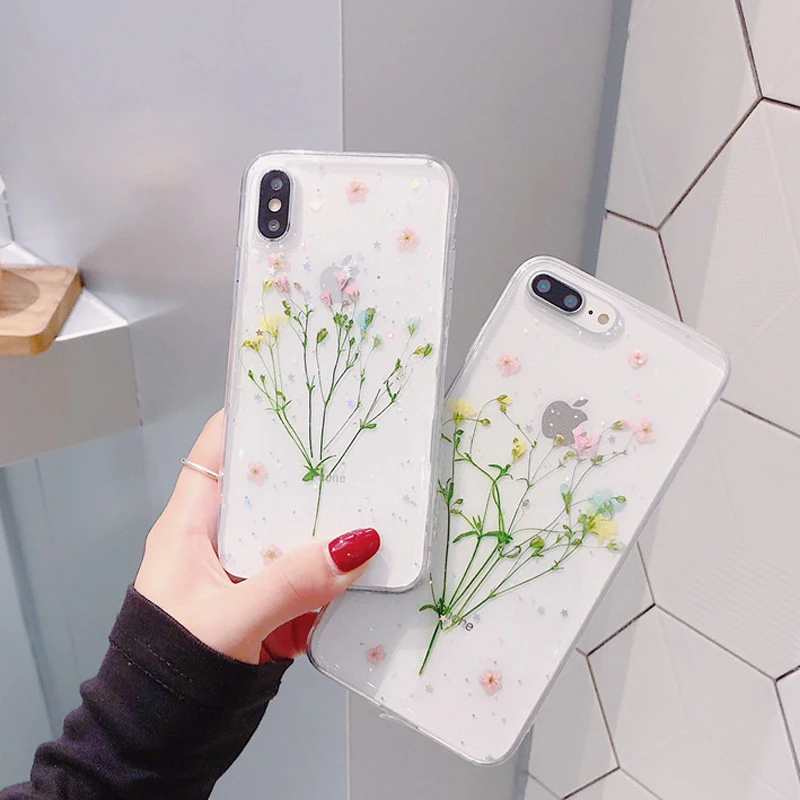 

GYKZ Real Dried Flowers Clear Case For iPhone 6 6s XR X XS MAX 8 7 Plus Fashion Soft TPU Phone Cover Transparent Girl Hull Capa