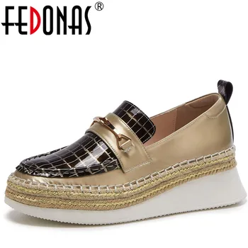 

FEDONAS Women Genuine Leather Casual Shoes Basic Shoes Spring Autumn Round Toe Metal Decortion Concise Shoes Woman