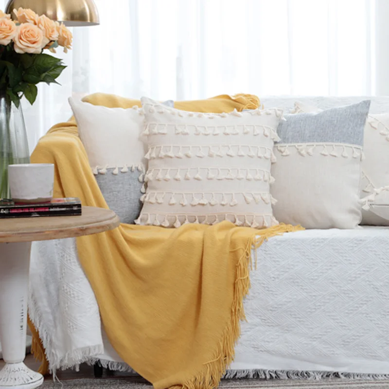 Xinjiang Cotton Patchwork Cushion Cover with Tassel Eco-friendly Fabric for Pillow Case Sofa Cushion Bed Cushion China Cotton