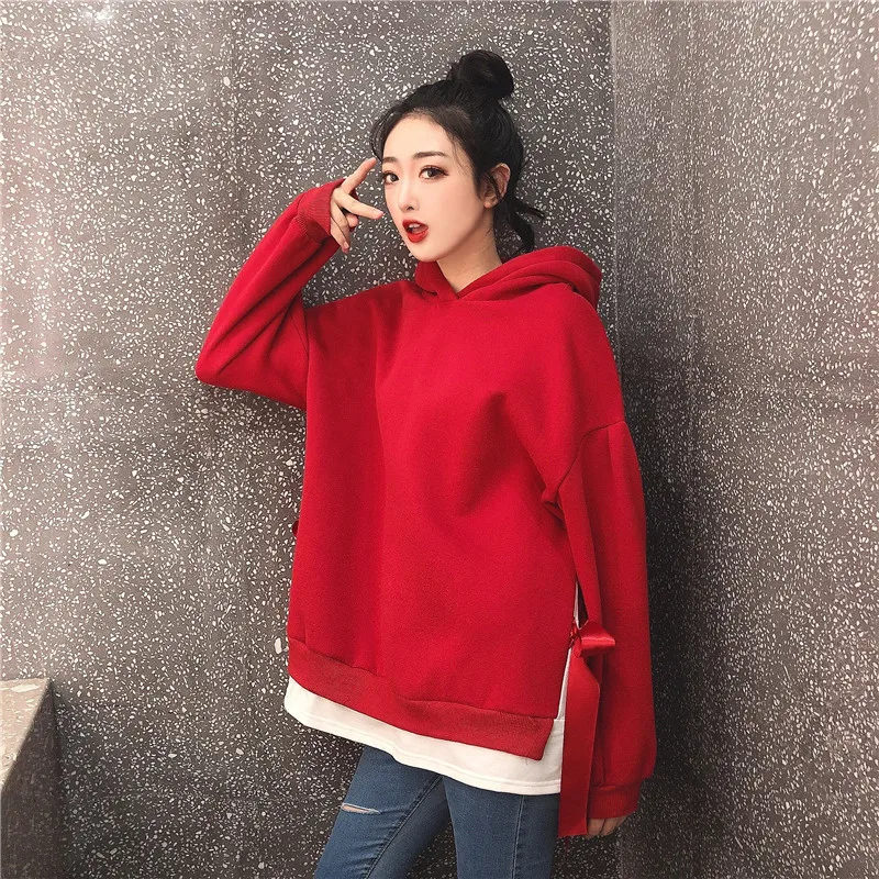 Hoodies Women Hooded Solid High Quality Warm Korean Style Loose Drawstring Harajuku Womens Casual Students Thicker Velvet Girls