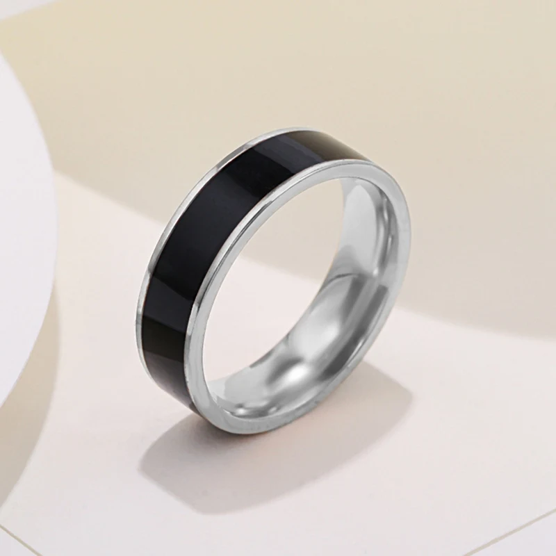 Gold Color Rings Stainless Steel Ring Finger Ring Gold Color Ring Silver Ring 6mm Women Simple Enamel Rings for Women Gold Silver Color Stainless Steel Ring for Men Unisex Jewelry Party Gift WC034