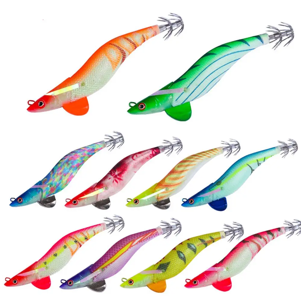21g/110mm Squid Jigging Fishing Lure Wood Shrimp Bait With Squid Hook