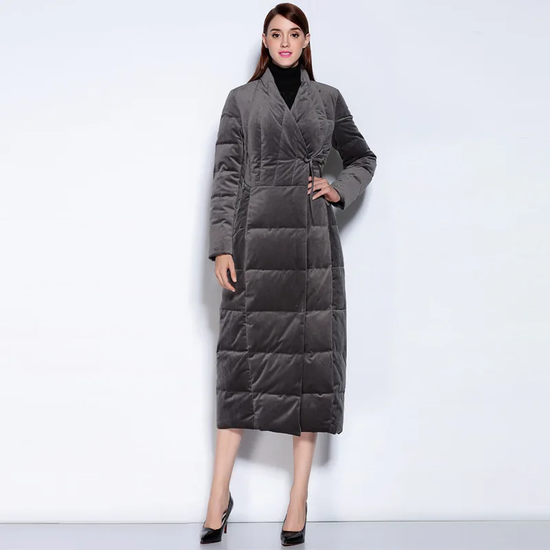 Зима, женский пуховик в европейском и американском стиле, длинное пальто выше колена с перьями,, бренд